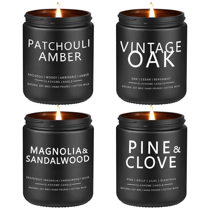 slashome Scented Candles for Men - 4 Pack Scented Candles Gifts for Men  Dad  Boyfriend - 50 Hours Long Burning Soy Candles for Home Scented (Pine/Sandalwood/Patchouli/Oak) - Image 1
